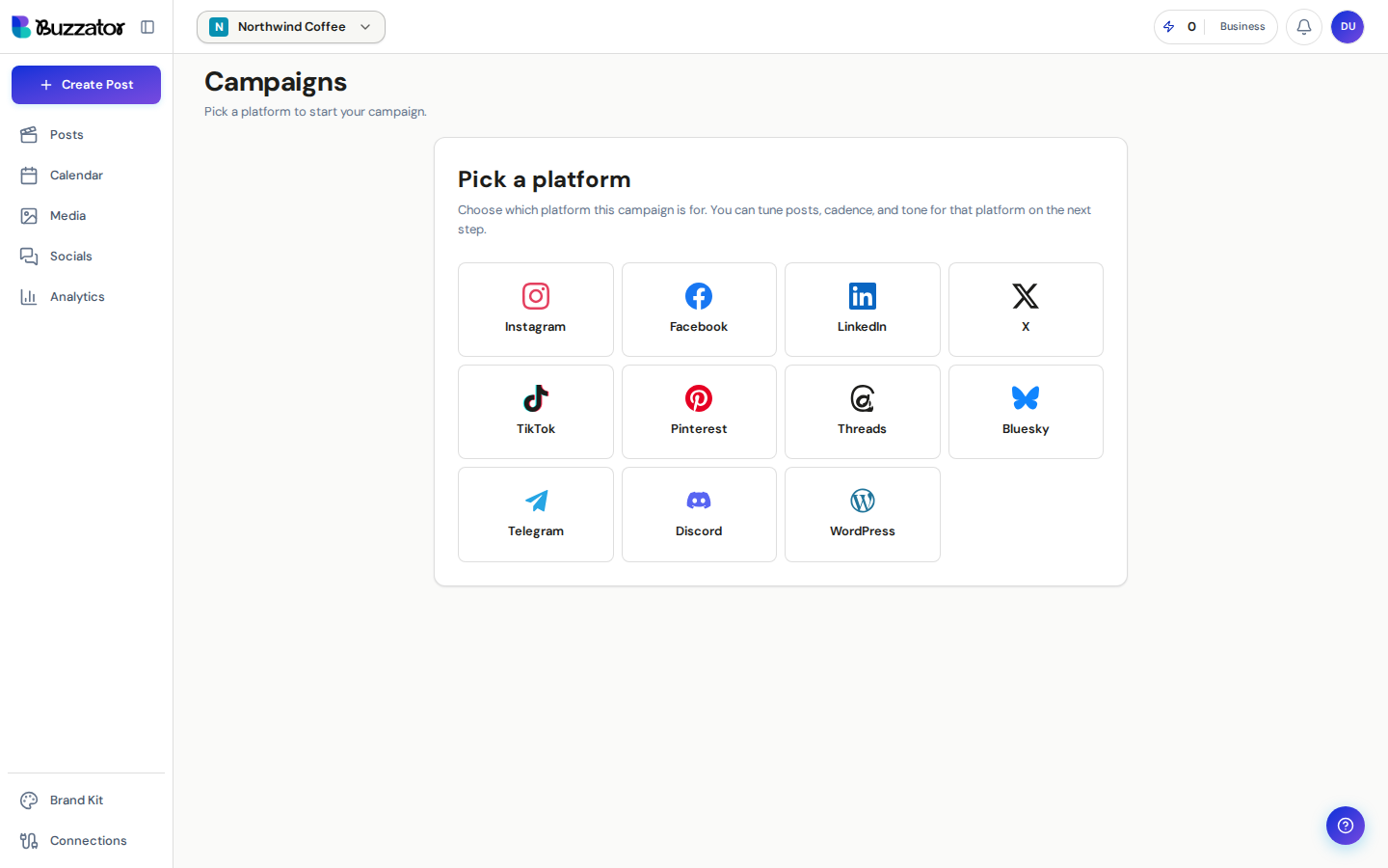 The Campaigns screen listing multi-post campaigns.