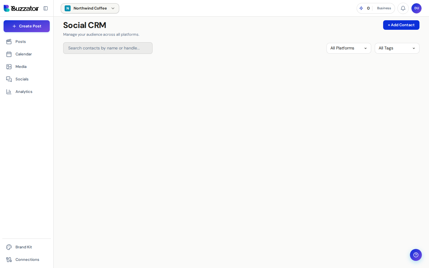The Social CRM contacts list.